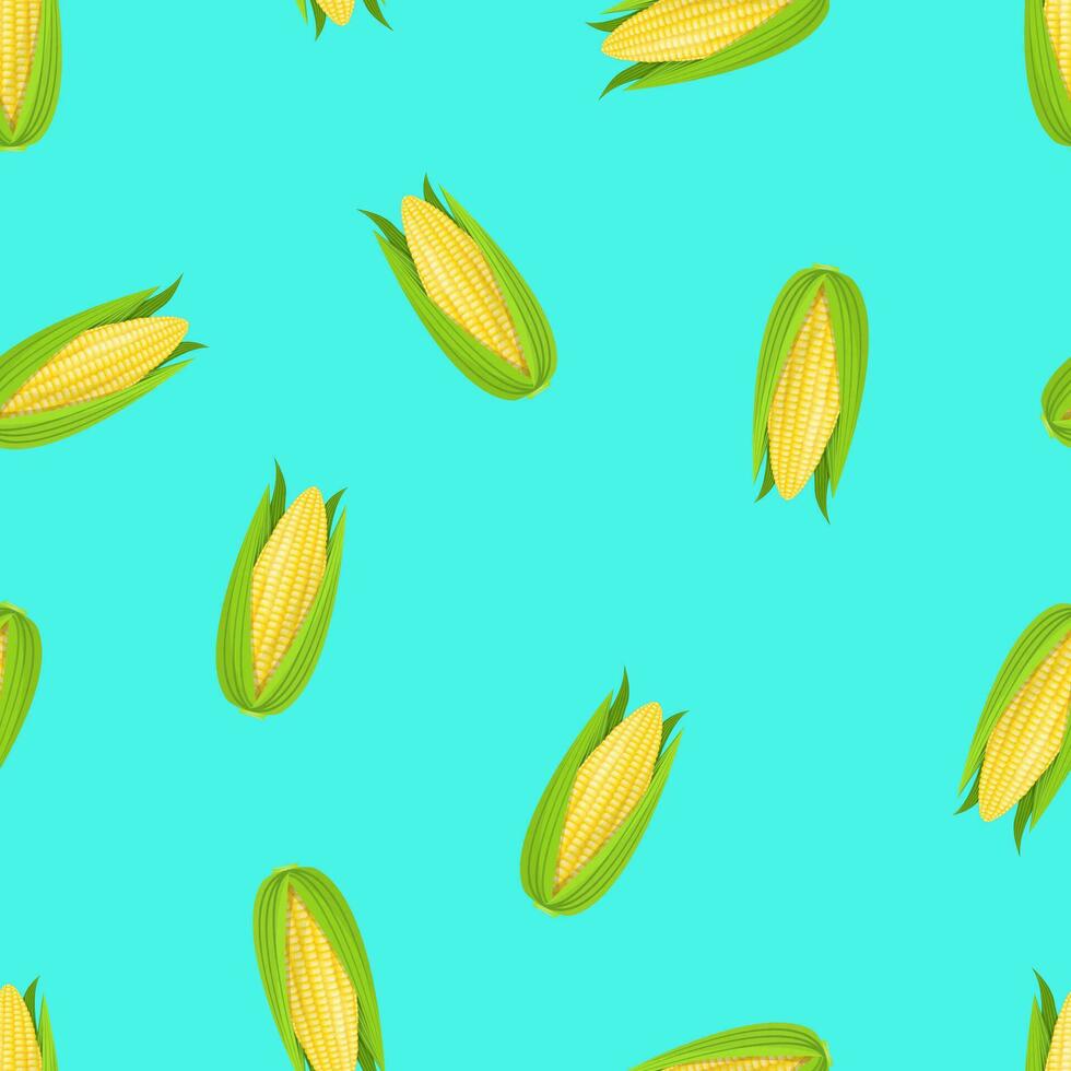 Seamless pattern with corn on a blue background. Pattern with vegetables vector