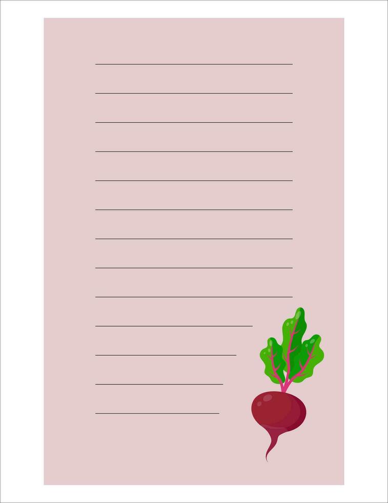 Note of cute vegetable label  illustration. Memo, paper. Vector drawing. writing paper.A sheet for recording with beets