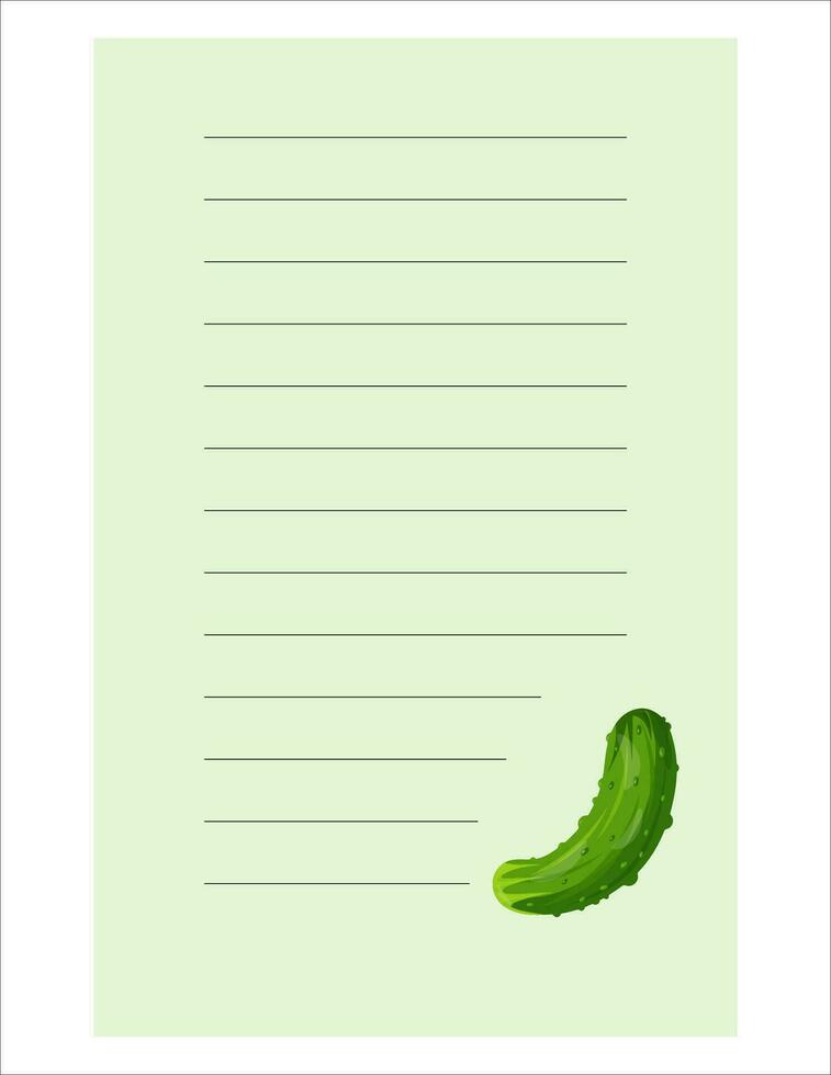 Note of cute vegetable label  illustration. Memo, paper. Vector drawing. writing paper.A sheet for recording with cucumber