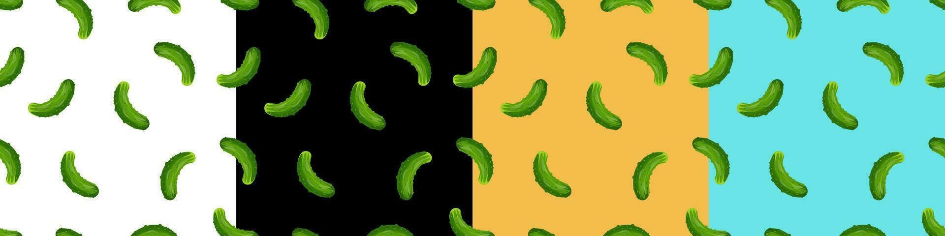 A set of seamless patterns with a green cucumber. Pattern with vegetables vector