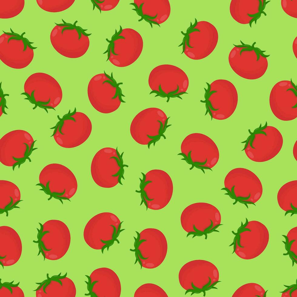 Seamless pattern with red tomatoes on a green background. Pattern with vegetables vector