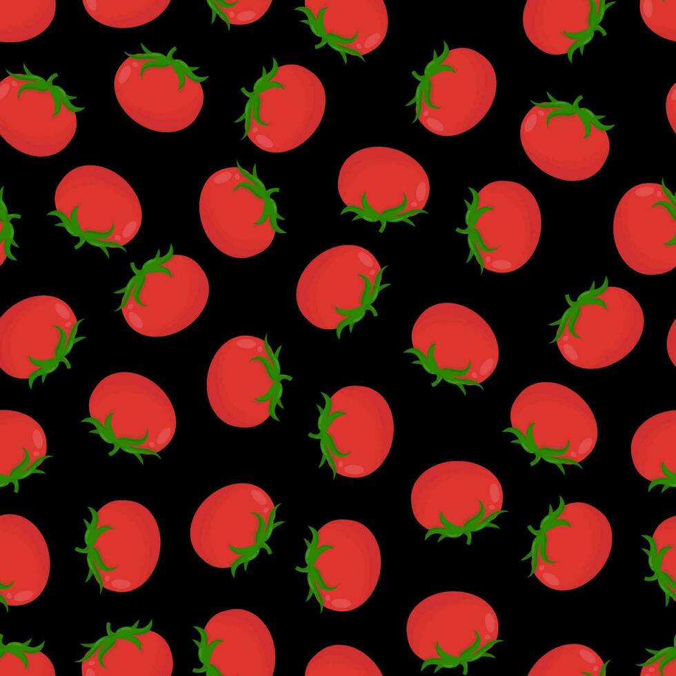 Seamless pattern with red tomatoes on a black background. Pattern with vegetables vector