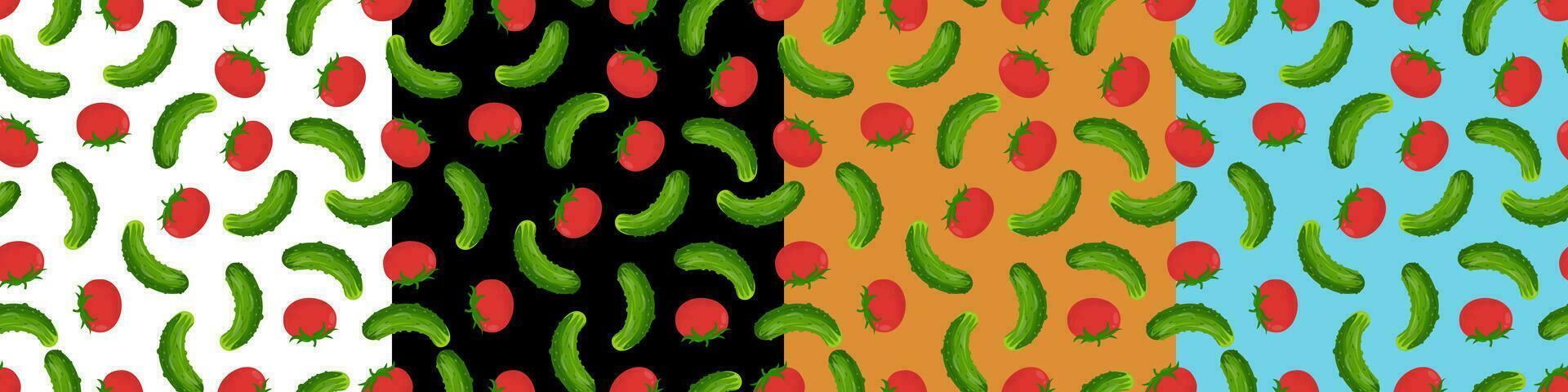 un sin costura conjunto con verde pepinos y rojo Tomates . modelo con vegetales vector