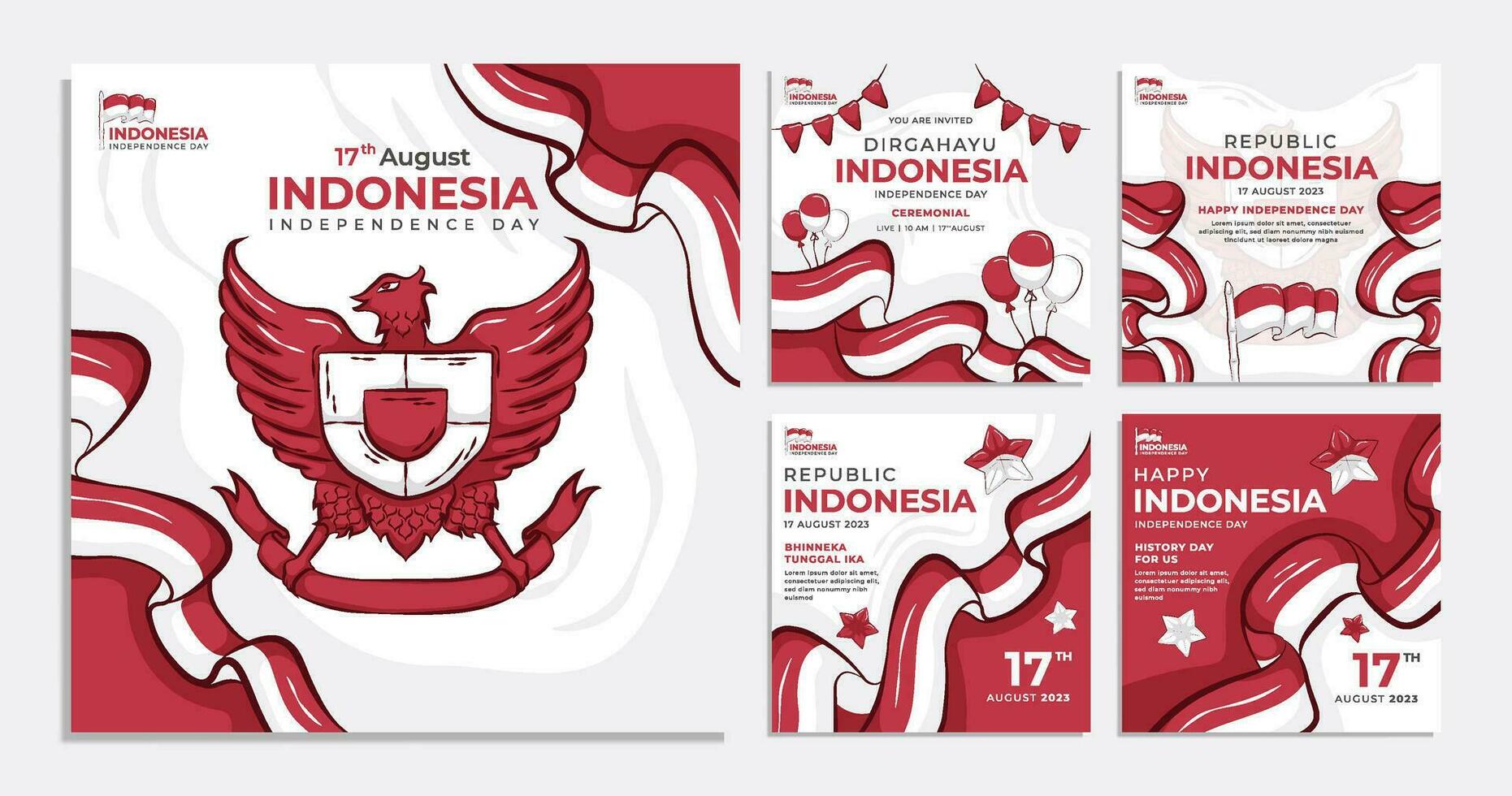 Collection of Indonesia Independence Day Social Media Flyer Banner Template vector