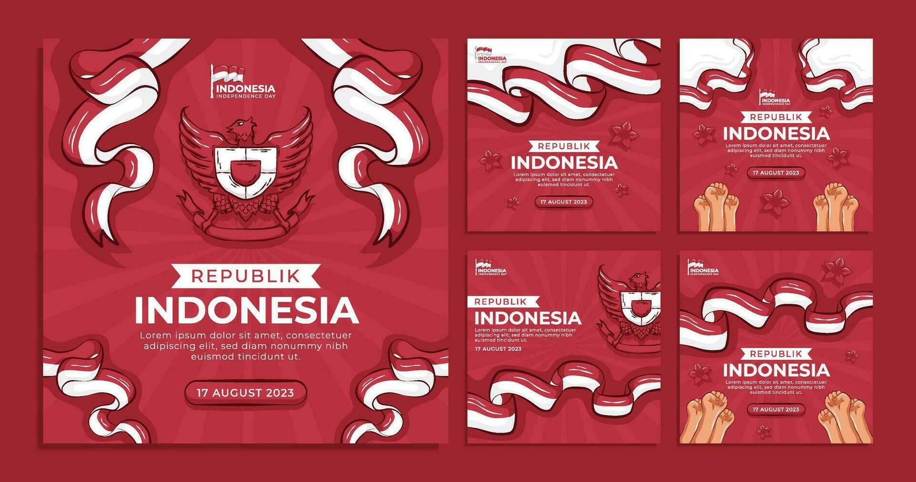 Collection of Indonesia Independence Day Social Media Flyer Banner Template vector