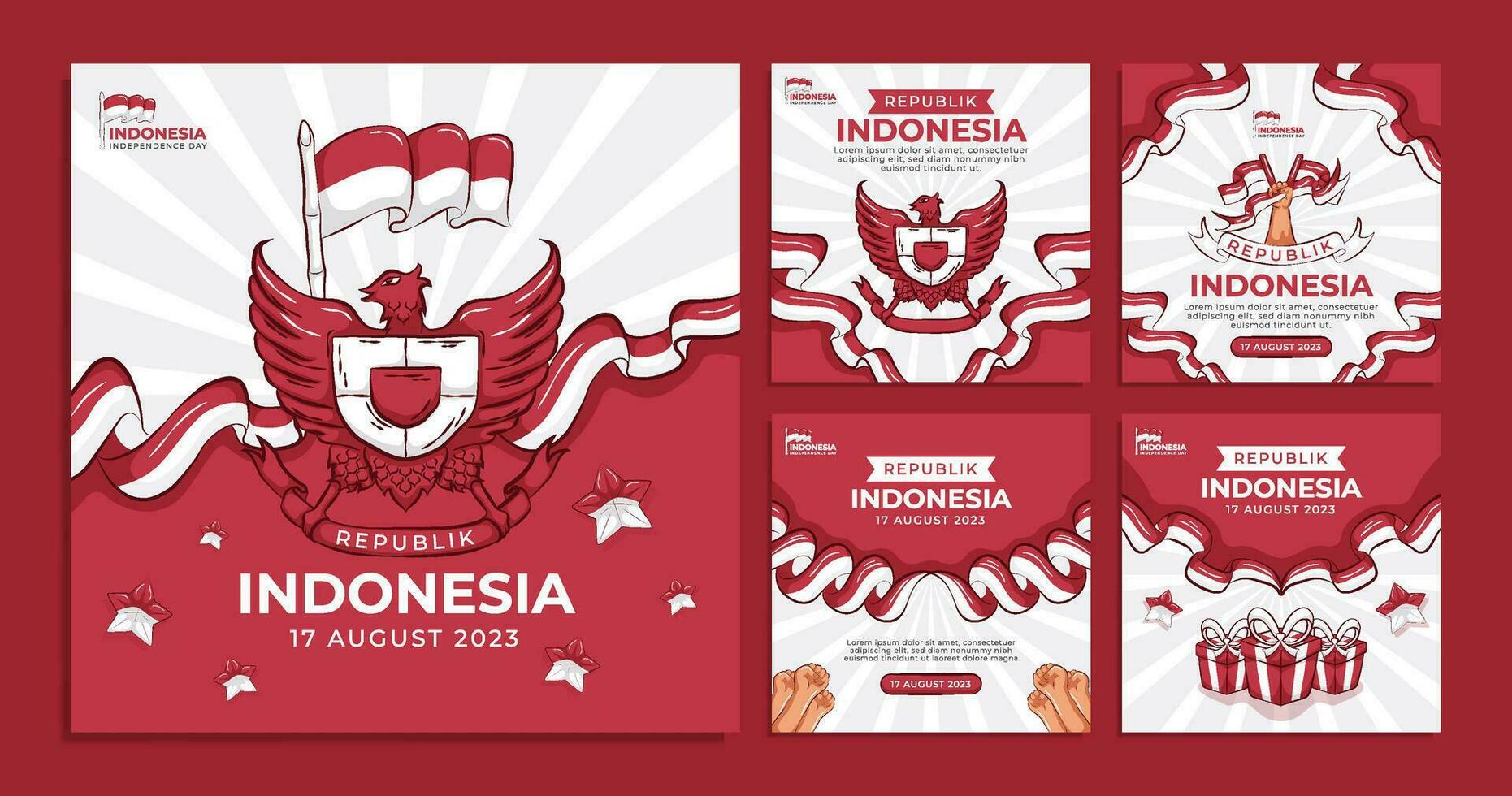Collection of Indonesia Independence Day Social Media Flyer Banner Template vector