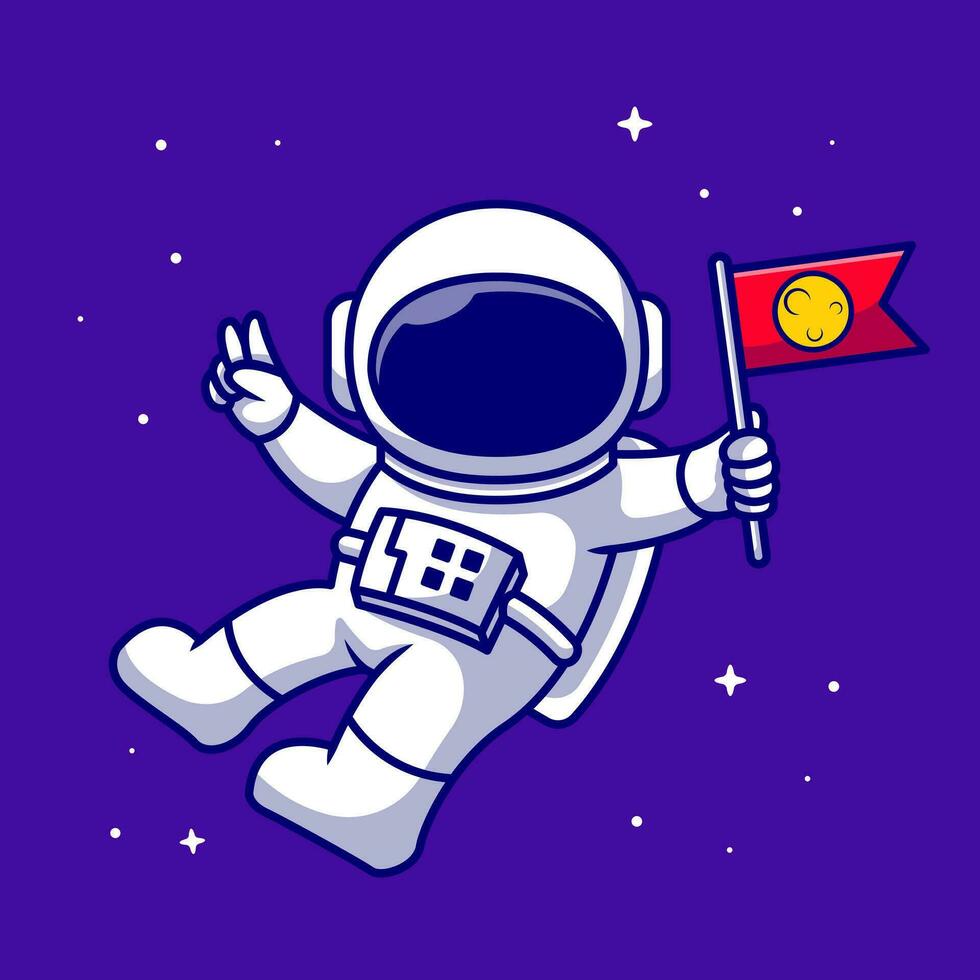 Astronaut Bring Flag In Space Cartoon Vector Icon  Illustration. Technology Space Icon Concept Isolated  Premium Vector. Flat Cartoon Style