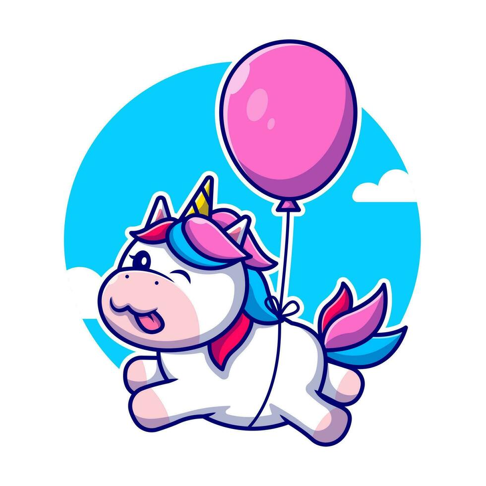 linda unicornio flotante con globo dibujos animados vector icono ilustración. animal naturaleza icono concepto aislado prima vector. plano dibujos animados estilo