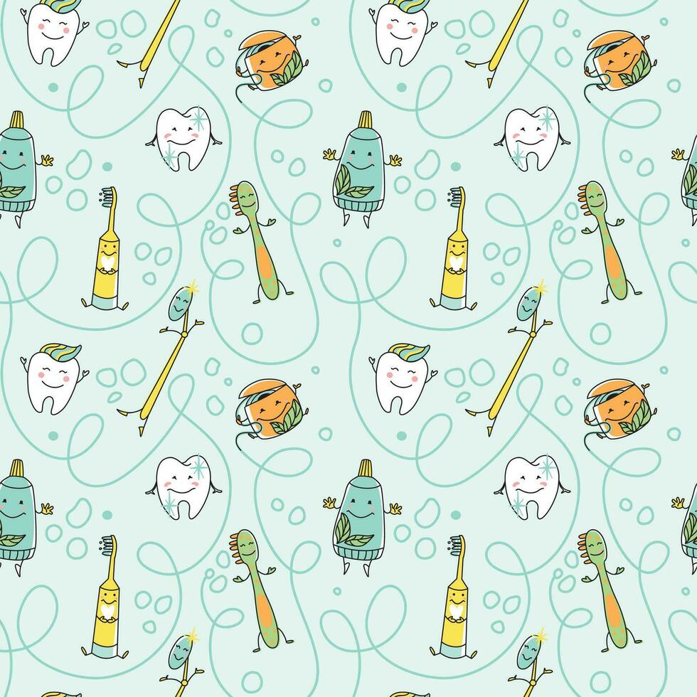 Children's dentistry and orthodontics, cute pattern for textile, vector background.