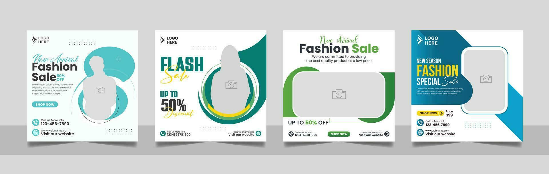 Modern Fashion sale social media post template set, Minimal style new collection square flyer web banner design. vector