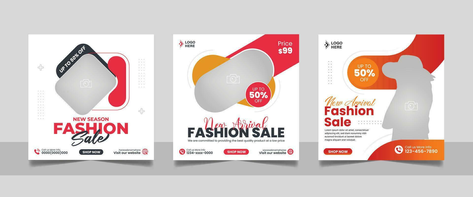 Modern Fashion sale social media post template set, Minimal style new collection square flyer web banner design. vector