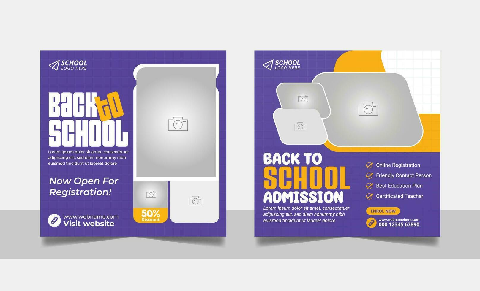 Back to school admission social media post banner educational square flyer study abroad web banner design template vector