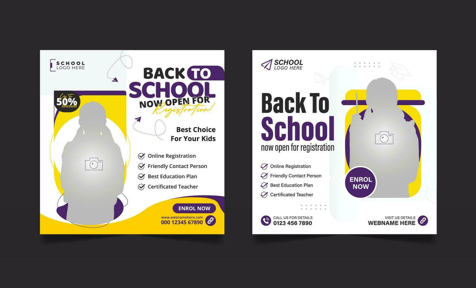 Back to school admission social media post banner educational square flyer study abroad web banner design template vector