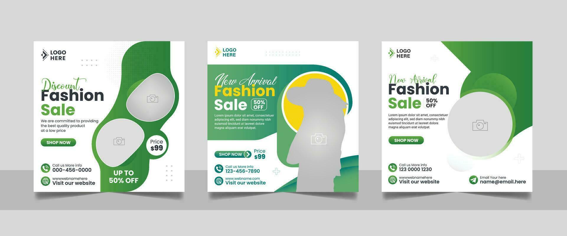 Modern Fashion sale social media post template set, Minimal style new collection square flyer web banner design. vector