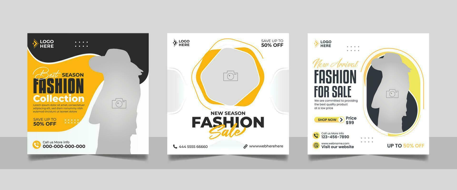Modern Fashion sale social media post template set, Minimal style new collection square flyer web banner design. vector