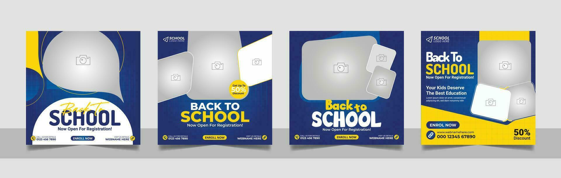 Back to school admission social media post banner educational square flyer study abroad web banner design template vector