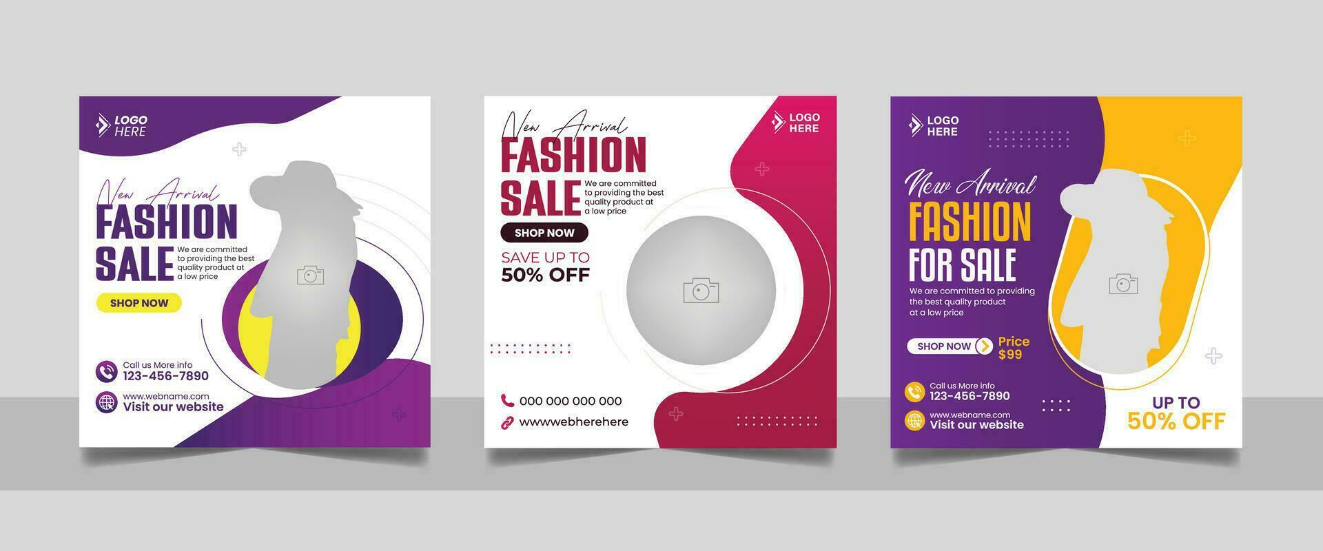 Modern Fashion sale social media post template set, Minimal style new collection square flyer web banner design. vector