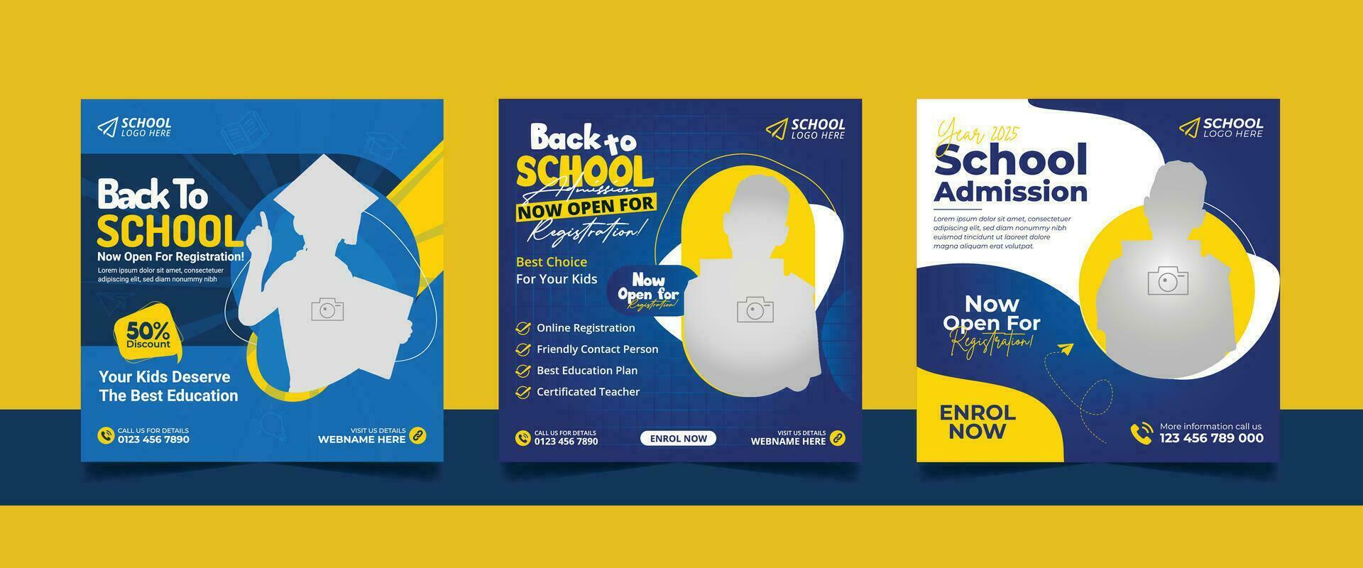 Back to school admission social media post banner educational square flyer study abroad web banner design template vector