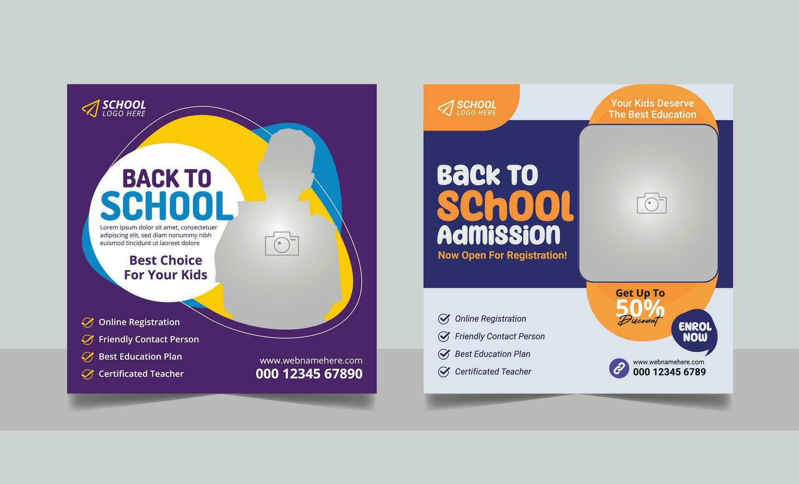 Back to school admission social media post banner educational square flyer study abroad web banner design template vector