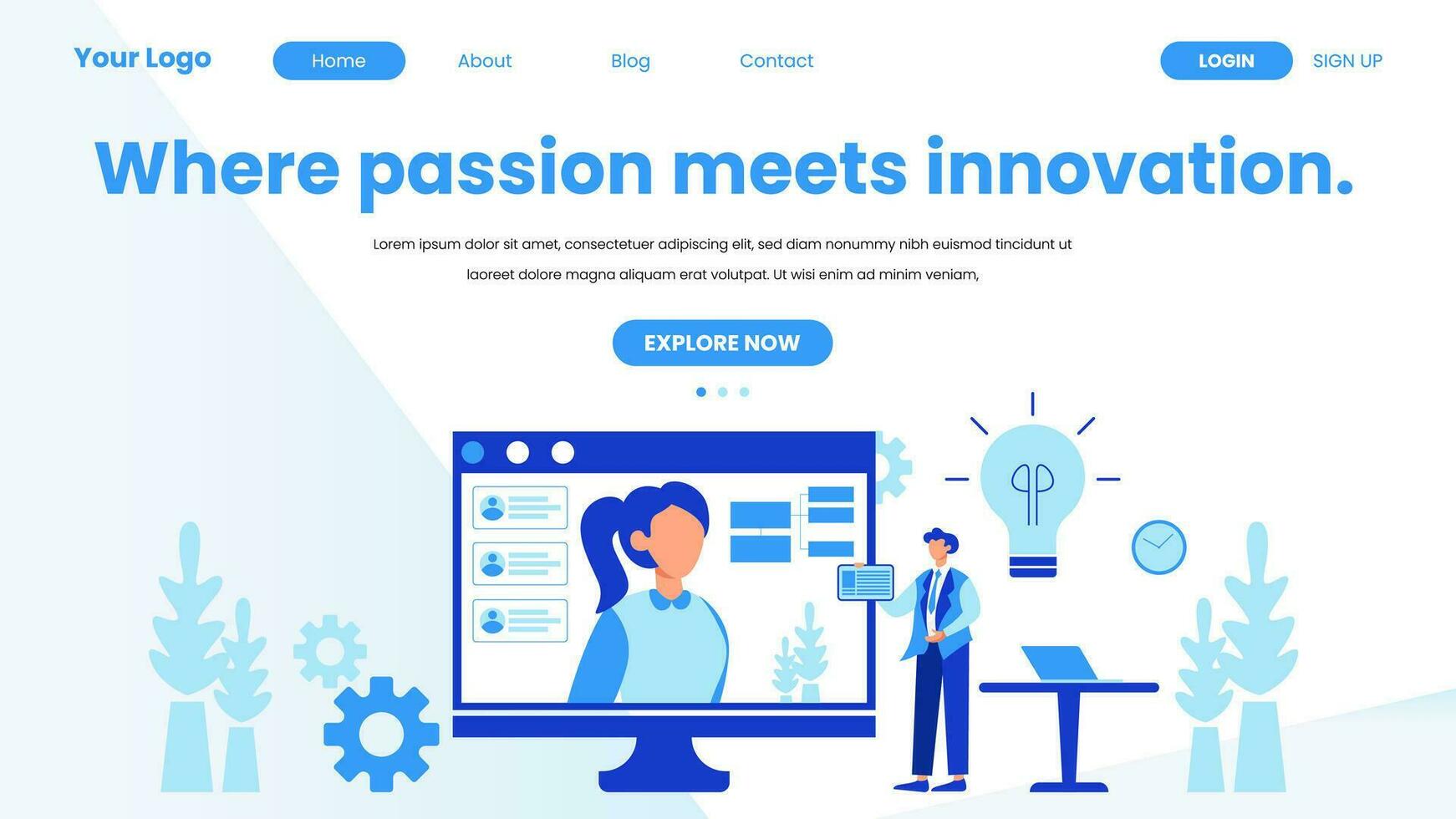 Landing page company business template in flat design vector illustration concept