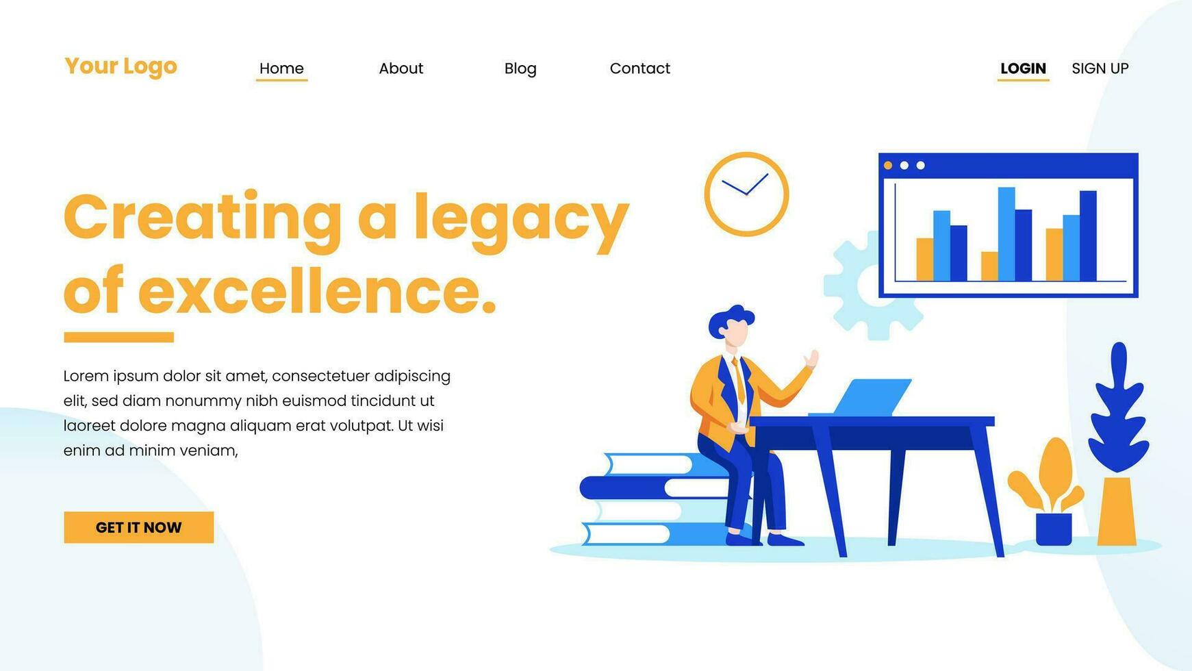 Landing page company business template in flat design vector illustration concept