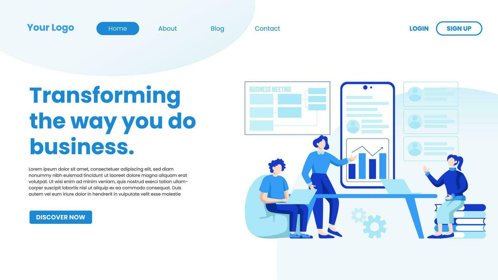 Landing page company business template in flat design vector illustration concept