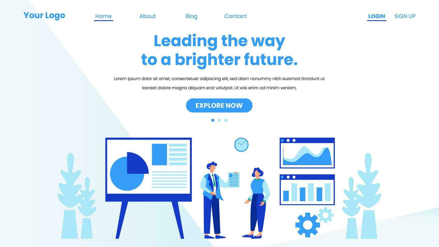 Landing page company business template in flat design vector illustration concept