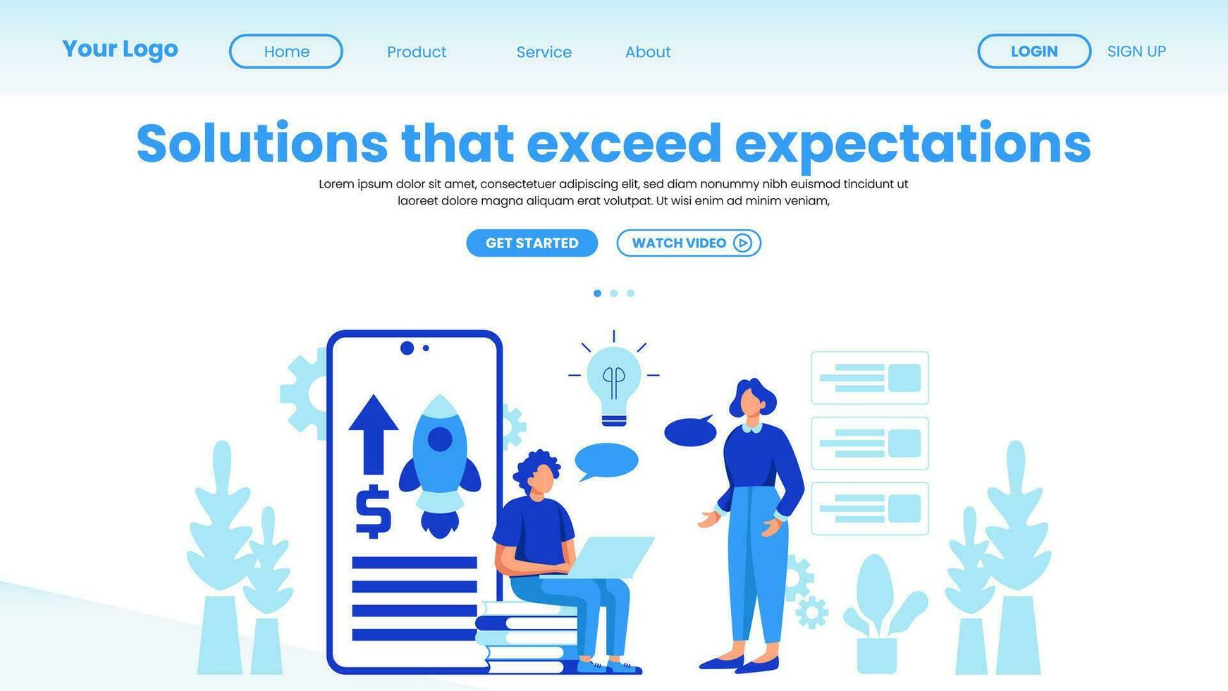 Landing page company business template in flat design vector illustration concept
