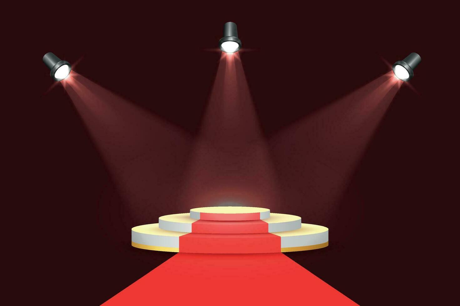 Free vector realistic stage with spotlights red carpet in the middle of the room vector illustration