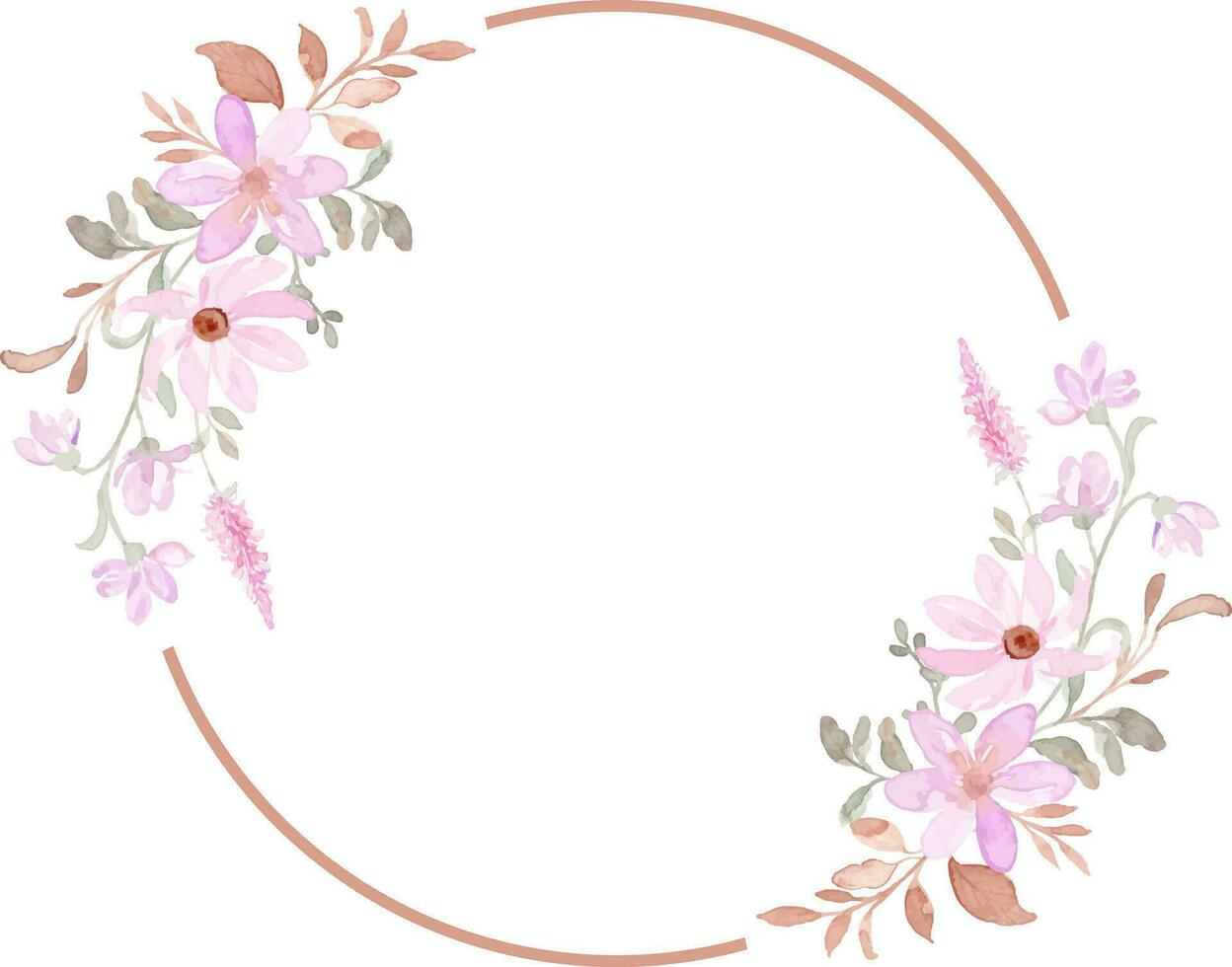 Pink wildflower watercolor wreath for background, wedding, birthday, wallpaper, banner, decoration etc. vector