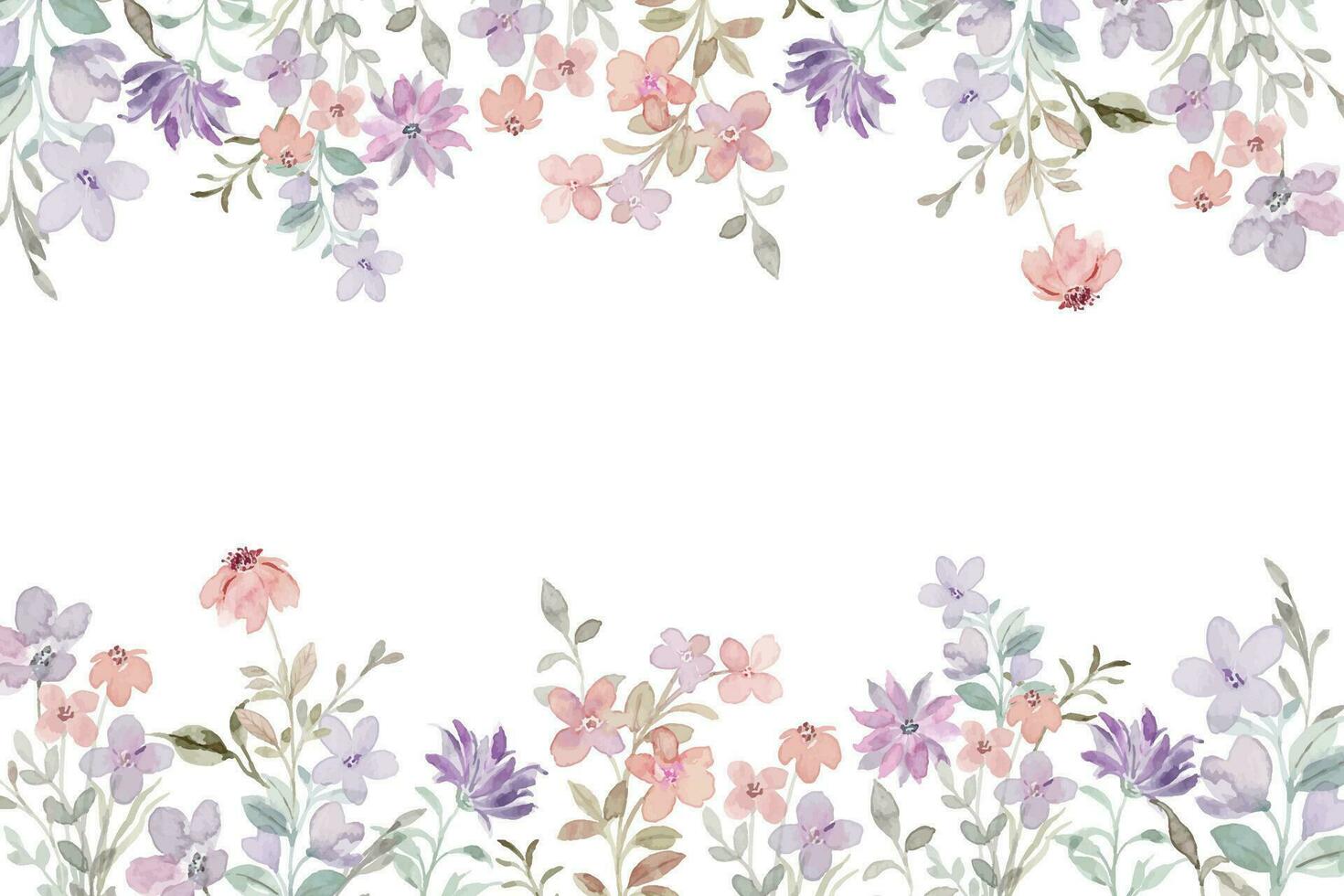 Watercolor wildflower border garden for background, wedding, birthday, wallpaper, banner, decoration etc. vector