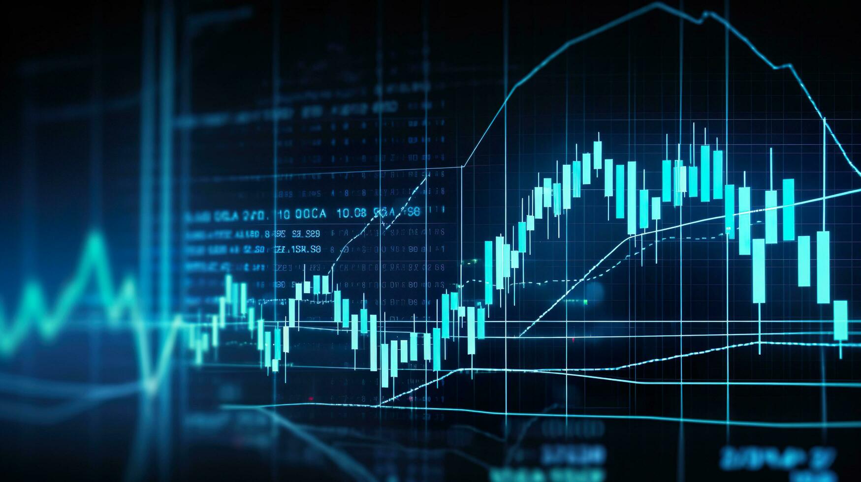 Stock market investment trading graph glowing lines and diagram background, financial investment or economic concept photo