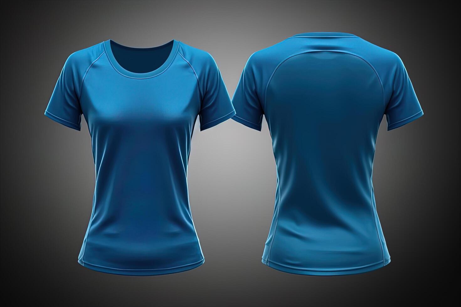 Blue female t-shirt realistic mockup set from front and back view, blank textile print design template for fashion apparel.. AI Generated photo