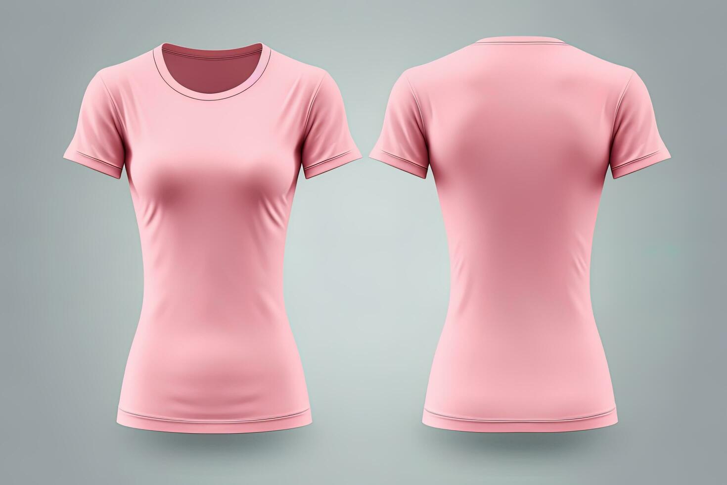 Pink female t-shirt realistic mockup set from front and back view, blank textile print design template for fashion apparel. AI Generated photo
