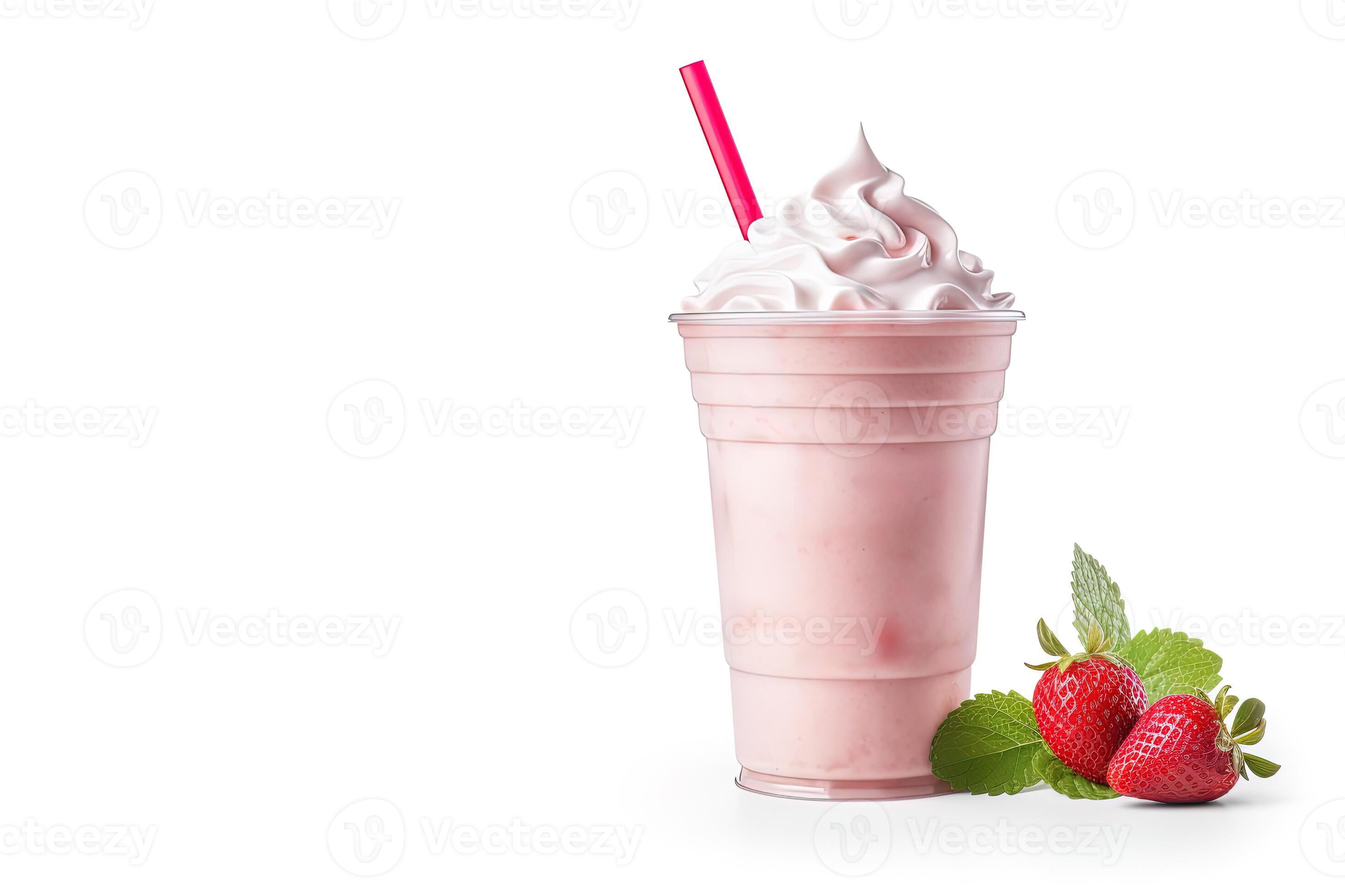 Strawberry milkshake in plastic takeaway cup isolated on white background  with copy space. ai generated 26282753 Stock Photo at Vecteezy