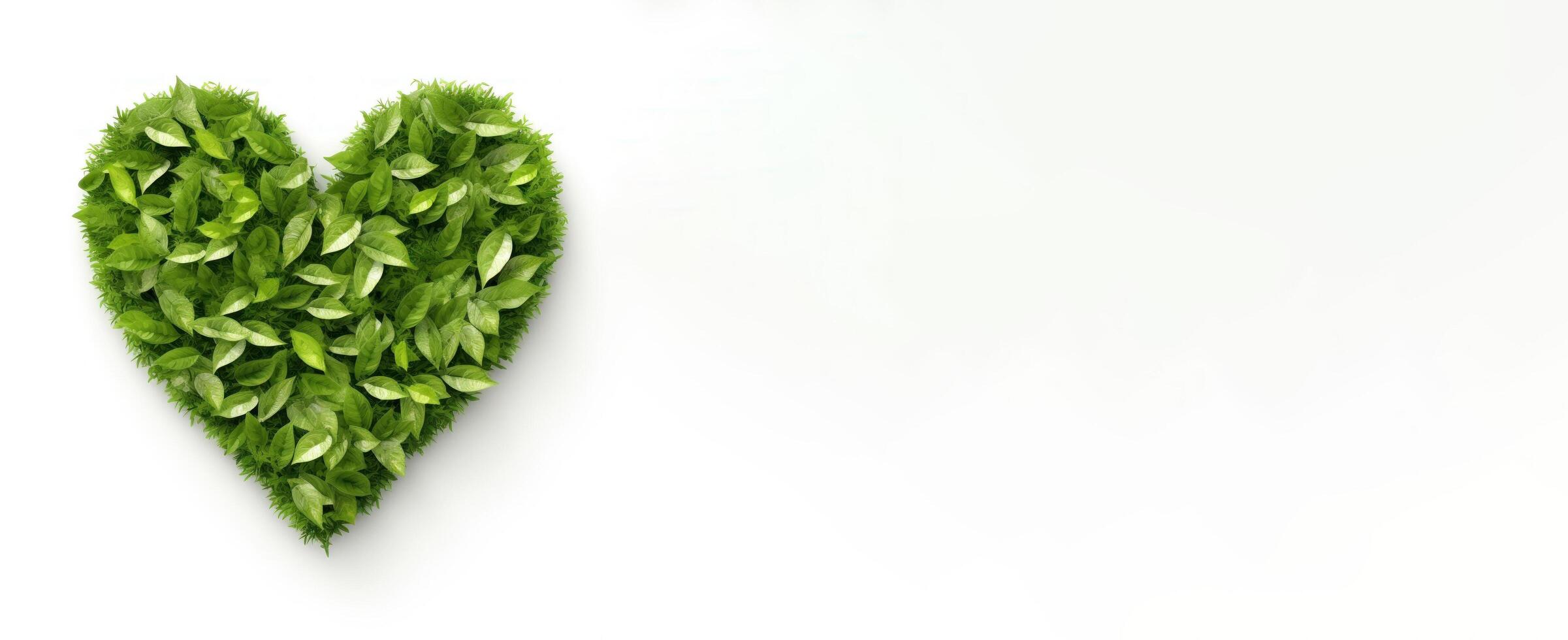 heart shape green leaf tea copy space area, love nature concept photo
