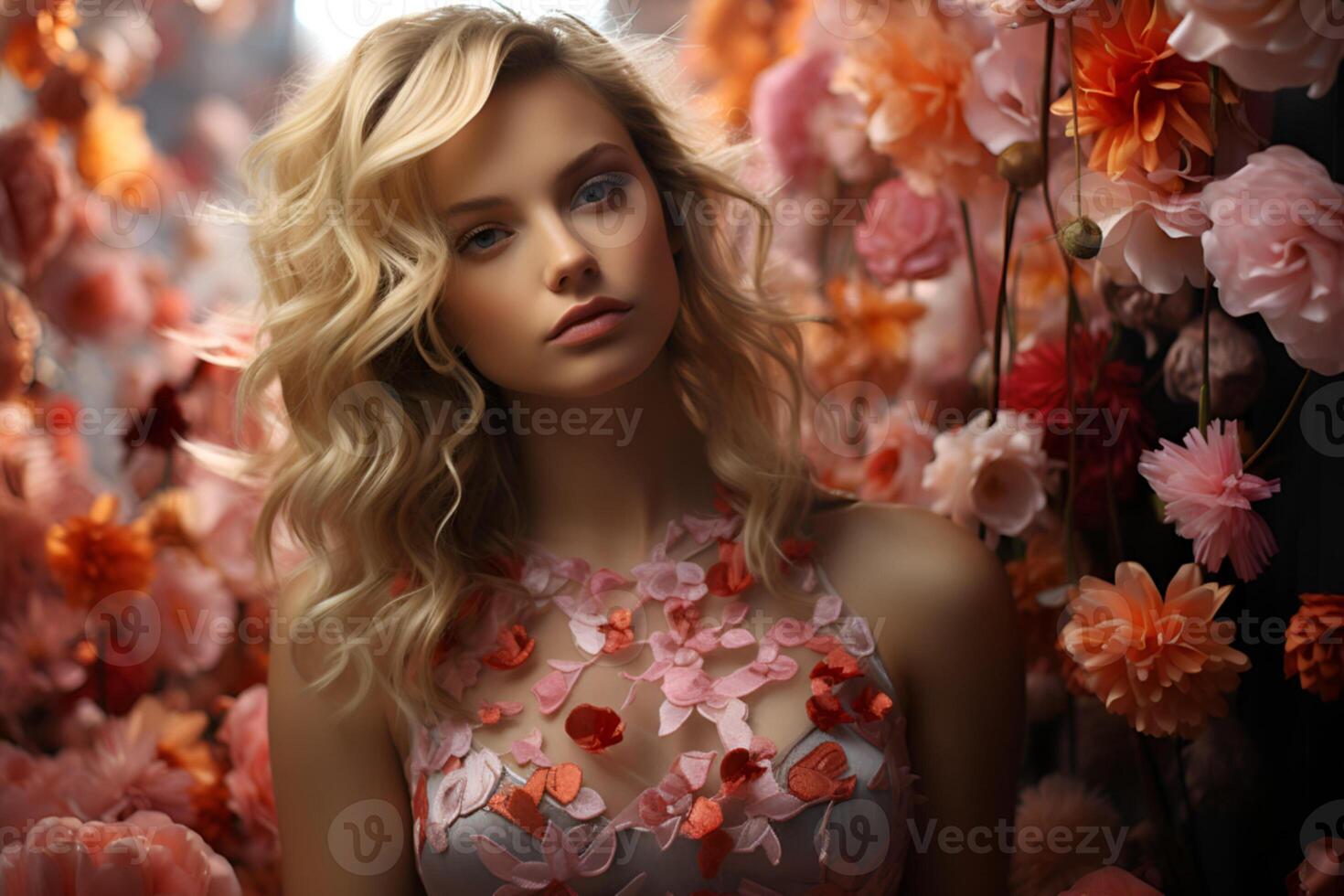 portrait of beautiful woman on different colors background photo