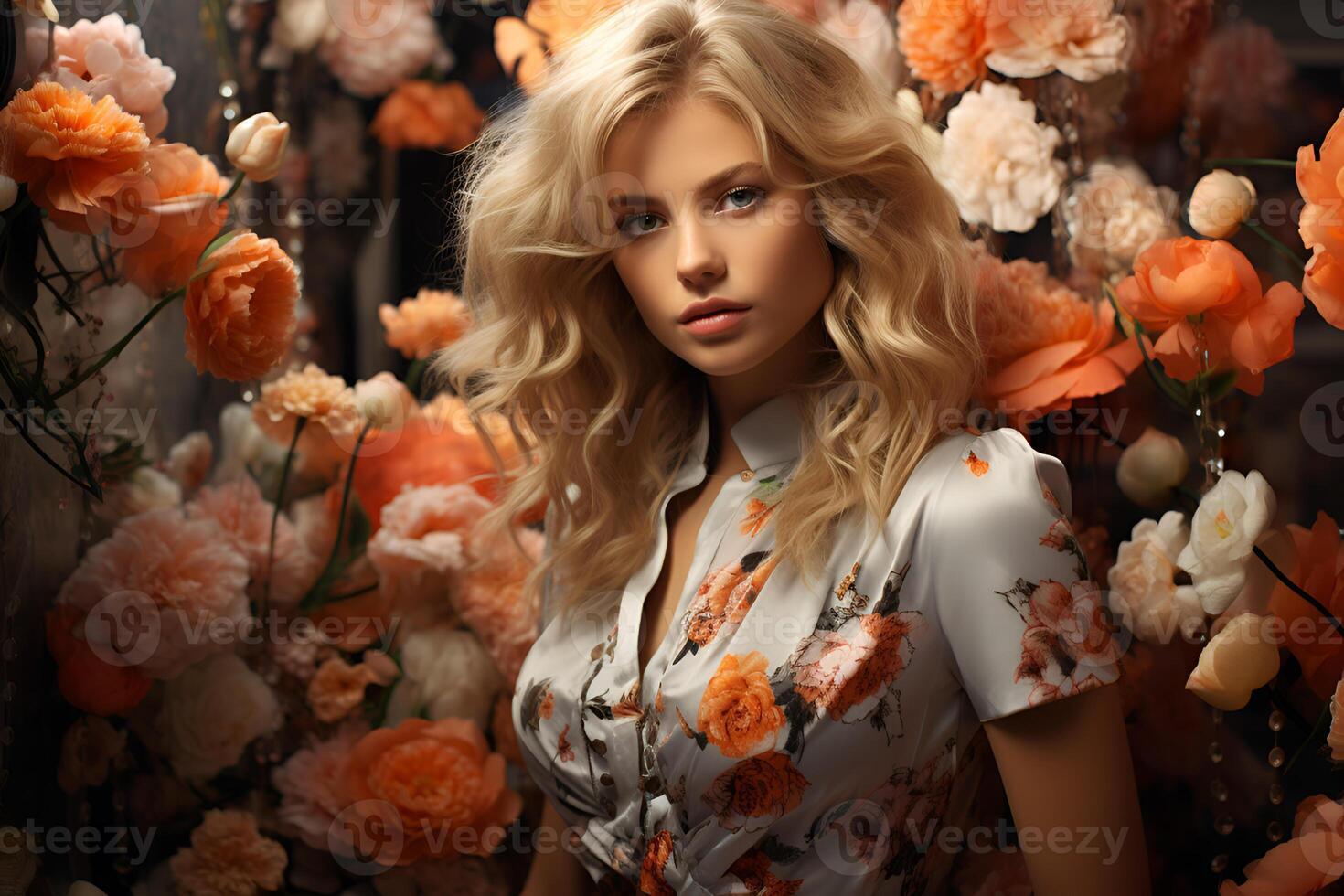 portrait of beautiful woman on different colors background photo