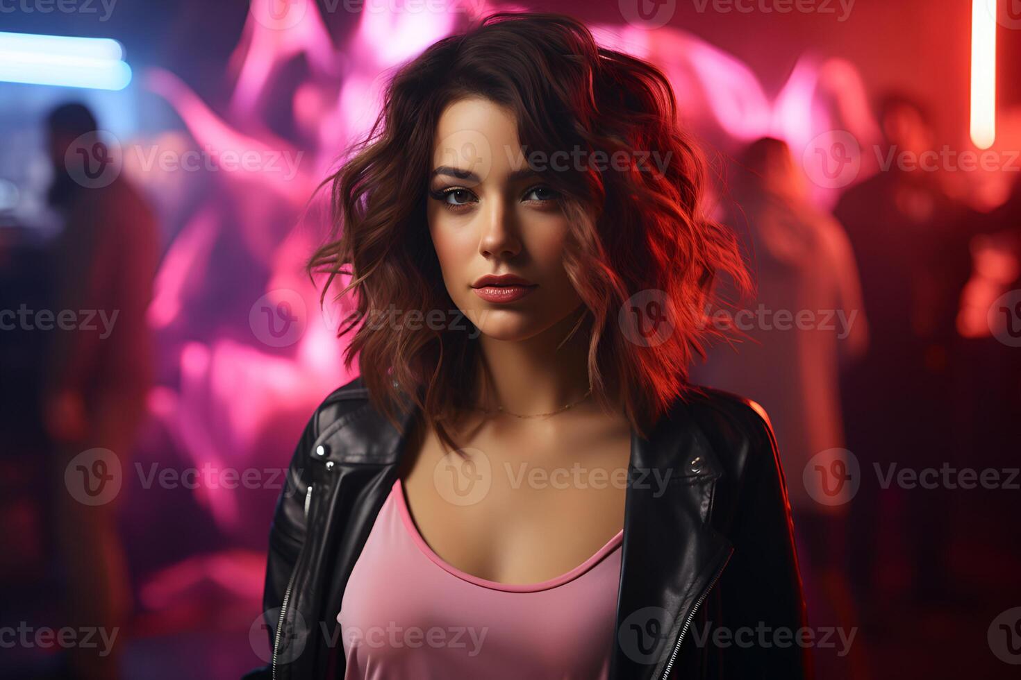 studio portrait of beautiful woman brunette on color background photo