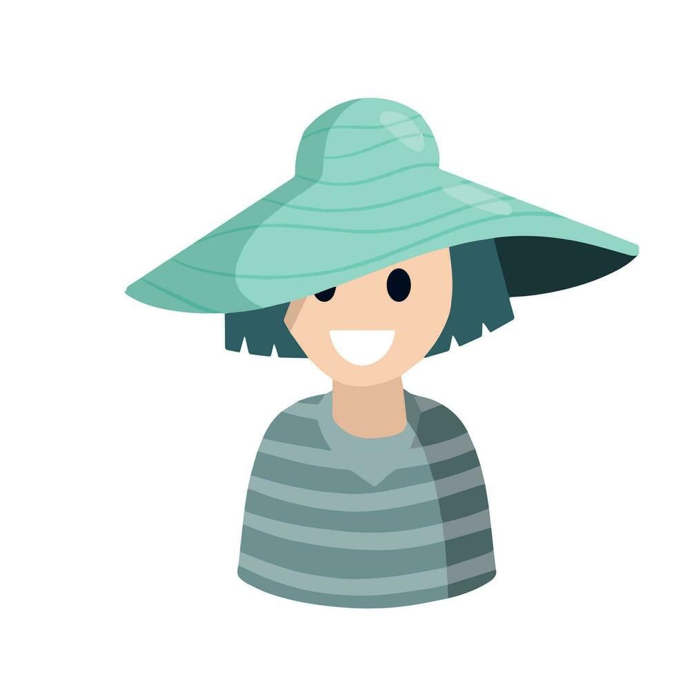 Young woman in fashionable summer hat. Smiling girl. Avatar for the social network. Female character. Flat cartoon illustration vector