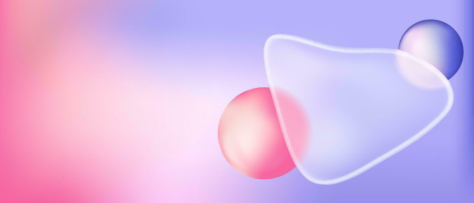 Glassmorphism gradient background with blob shape frame design. 3d pink and purple layout with matte glossy fluid element. Futuristic landing layout with overlay graphic and blur pattern template. vector
