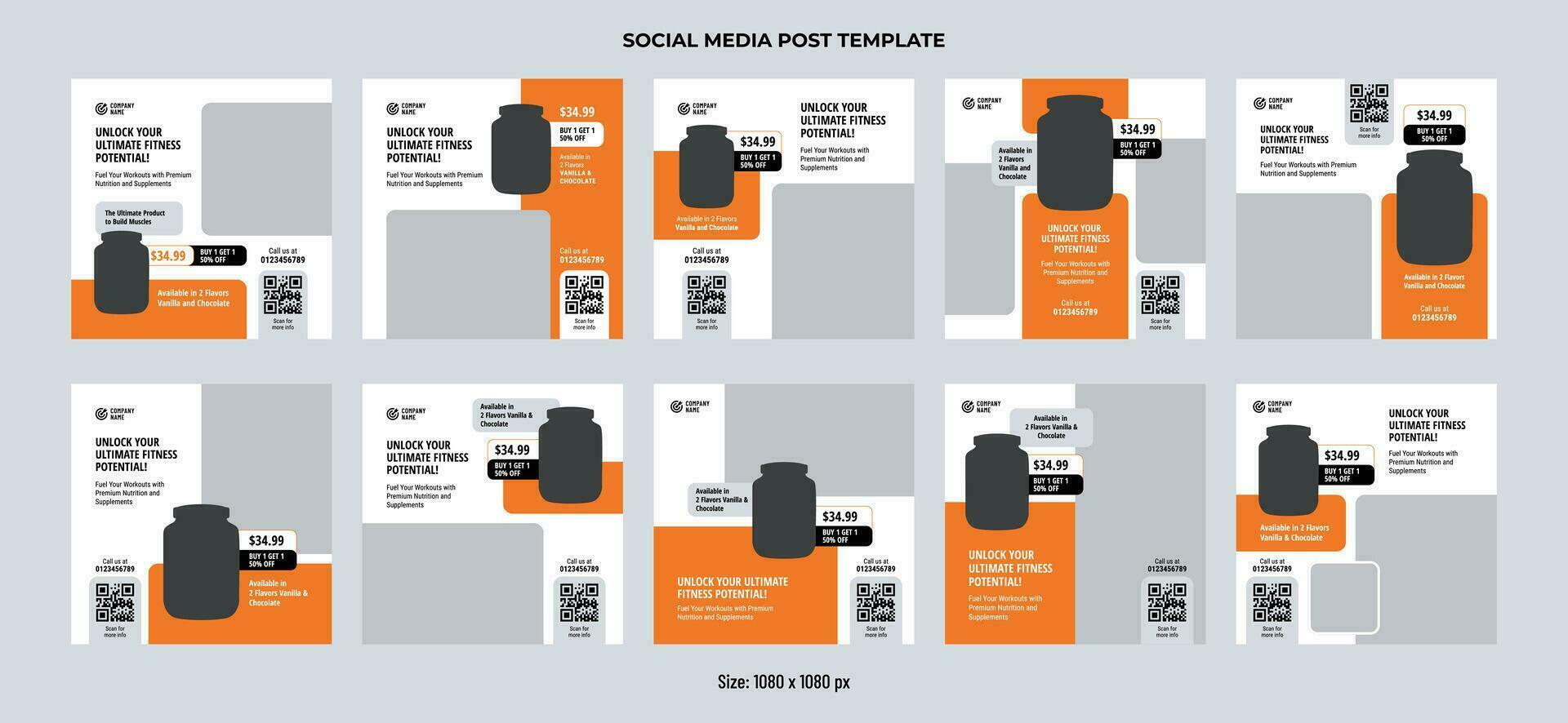 Gym and Bodybuilding Supplement Products Social Media Post Template vector