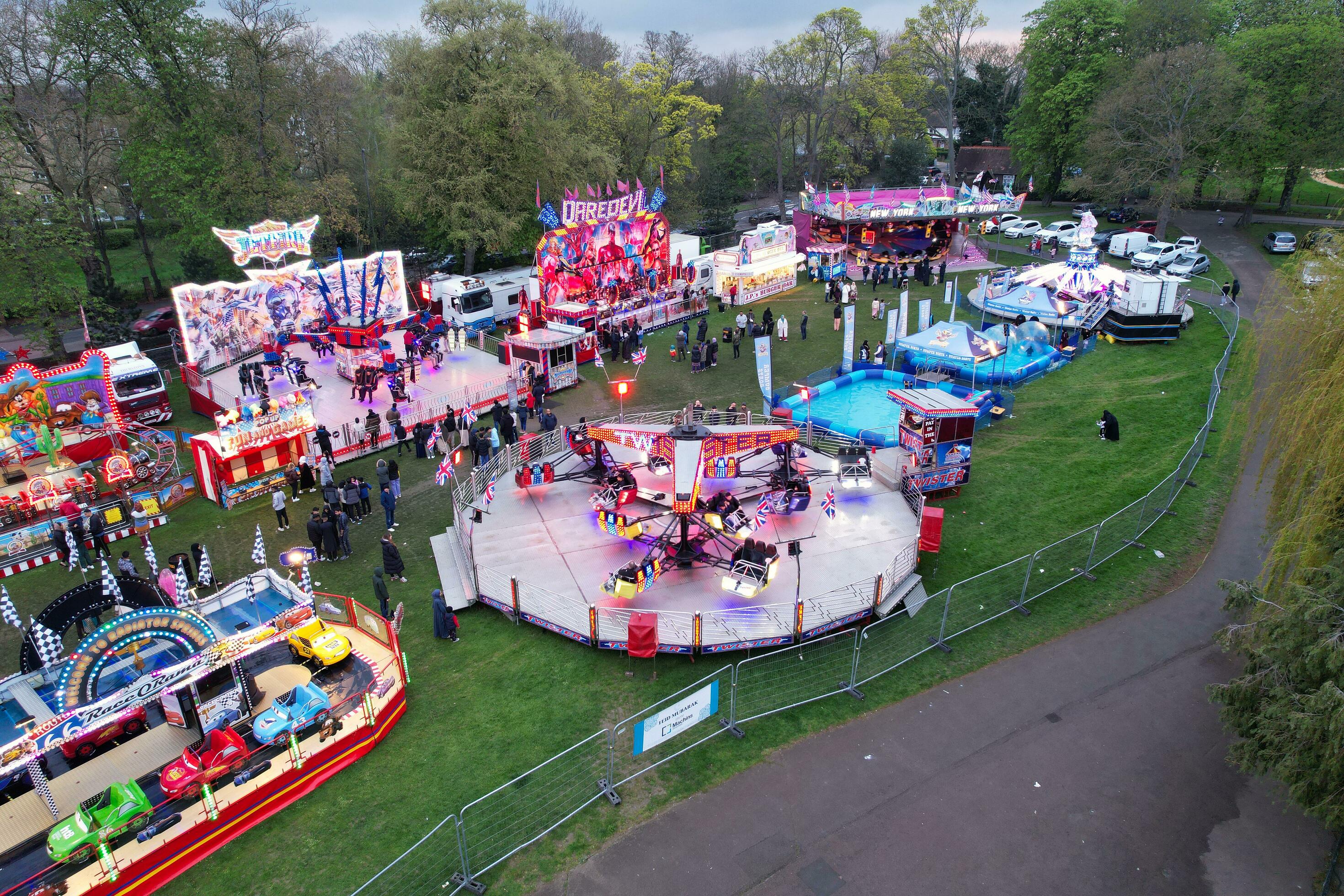High Angle View of Local Public Carnival and Public Funfair Held for