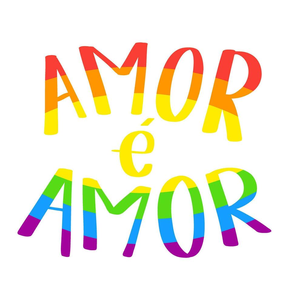 Colorful love is love in Portuguese. Irregular hand-drawn style. Simple design. vector