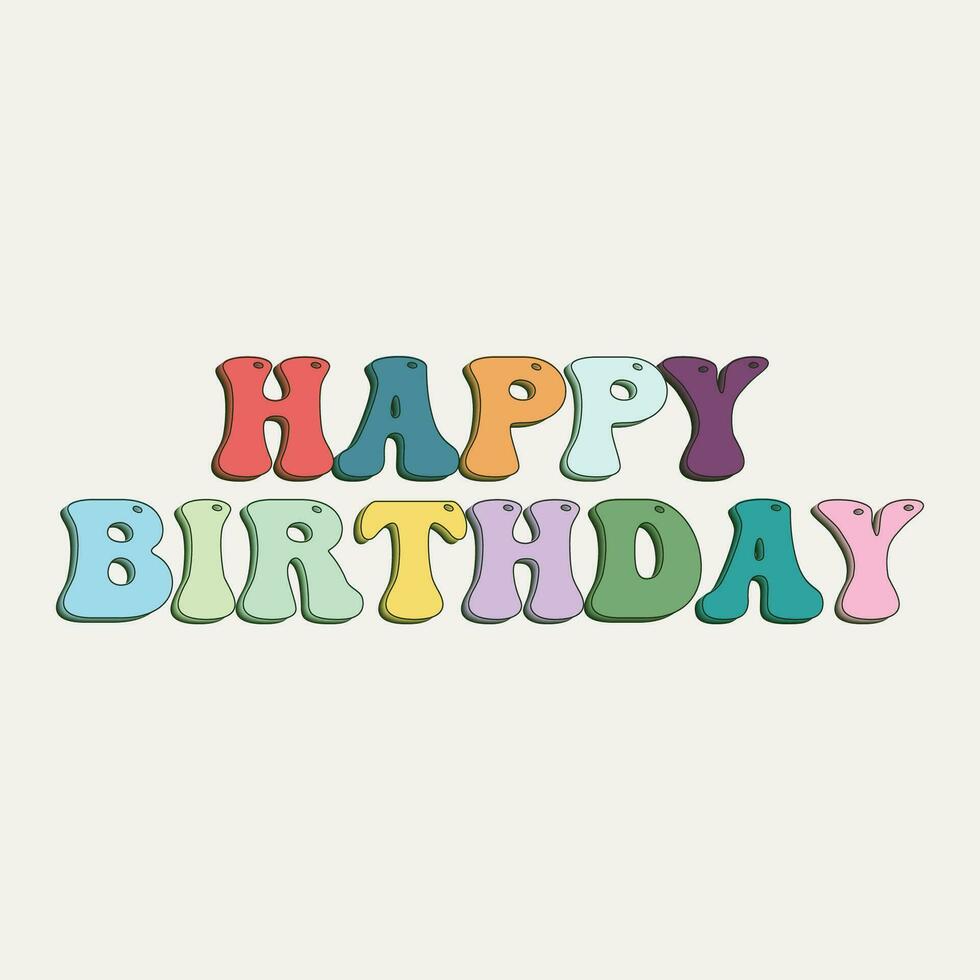 Happy birthday card with colorful lettering. Hand drawn vector illustration.