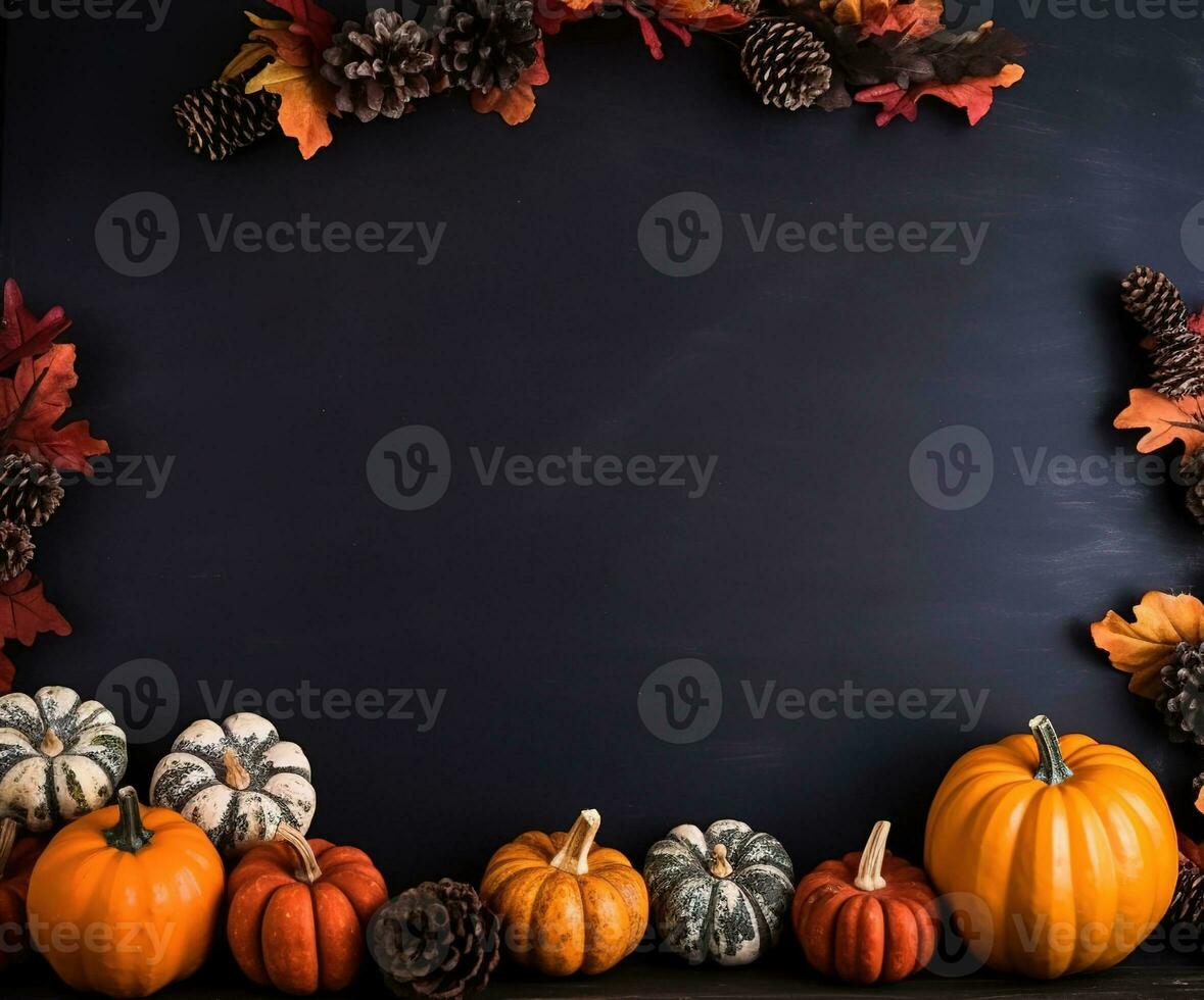 Halloween pumpkin frame. Halloween or Autumn Background on Chalkboard. AI Generated photo