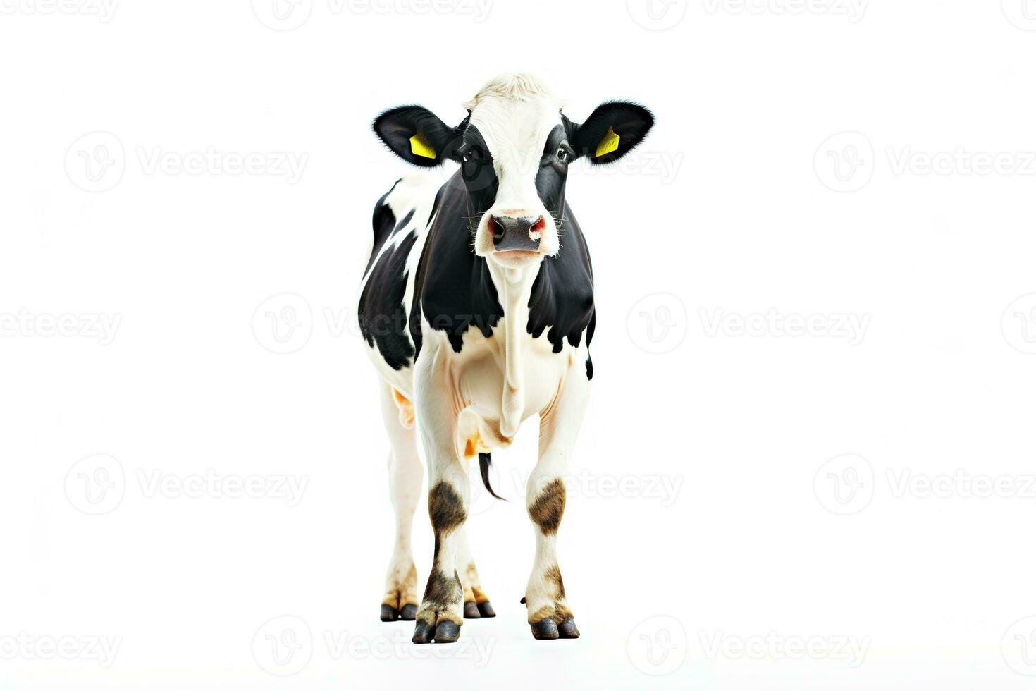 Portrait of a cow. Spotted cow looking at camera against white background. AI Generative photo