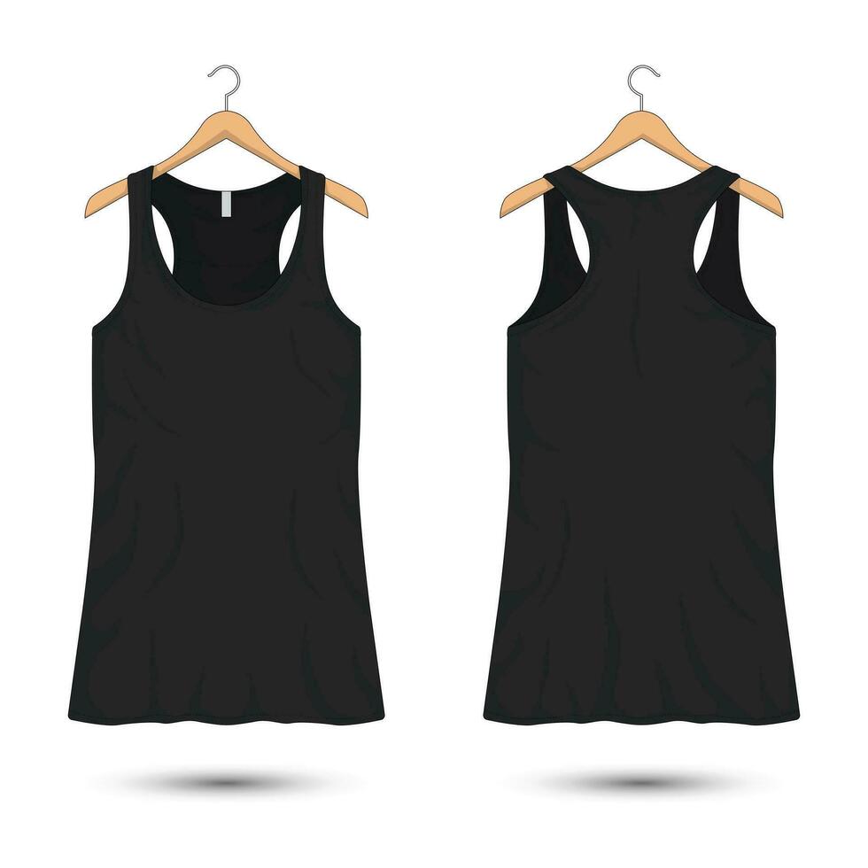 Women black tank top t-shirts, sportswear mockup. Vector illustration