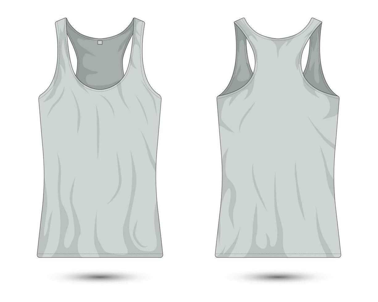 gray female tank top shirt mockup front and back view vector