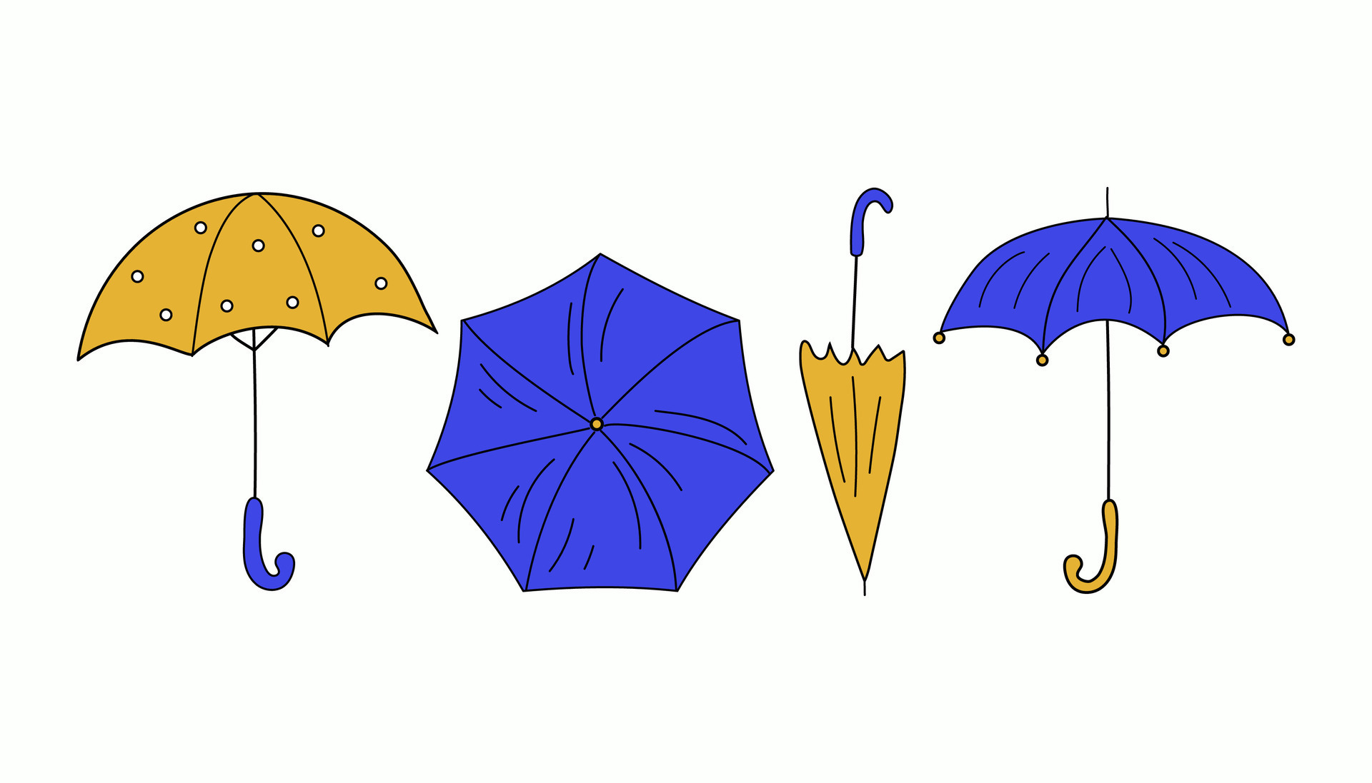 Set of drawings of umbrellas. Autumn rainy season. Brightly colored ...